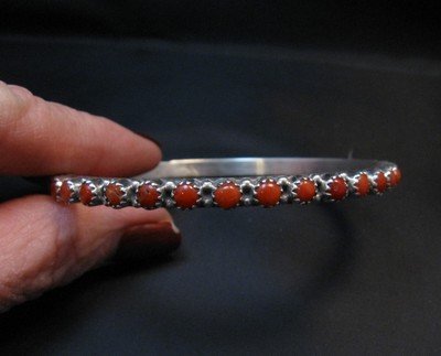 Image 1 of Navajo Sterling Silver Gaynell Parker Coral Bangle Bracelet