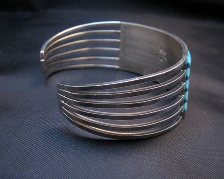 Image 3 of Zuni Jewelry 5 Row Inlay Turquoise Sterling Silver Bracelet, Anson Wallace