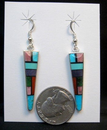 Image 0 of Jim Harrison Navajo Multi Stone Inlay Dangle Earrings