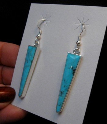 Image 1 of Jim Harrison Navajo Kingman Turquoise Dangle Earrings
