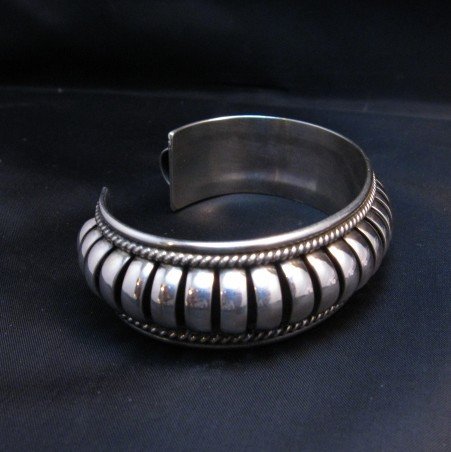 Image 4 of American Indian Navajo Priscilla Apache Sterling Silver Ribbed Bracelet