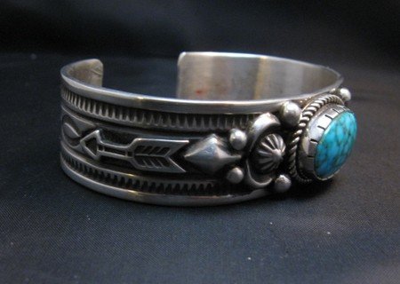 Image 3 of Albert Jake Navajo Kingman Turquoise Silver Cuff Bracelet