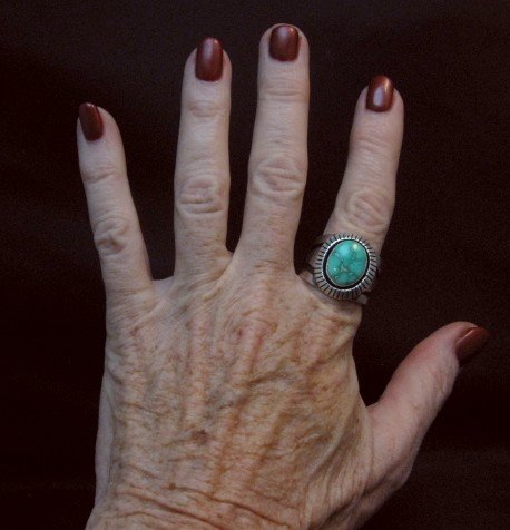 Image 4 of Cooper Willie Navajo Sonoran Gold Turquoise Ring Sz9