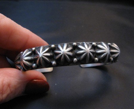 Image 0 of Navajo Star Studded Sterling Silver Cuff Bracelet, Happy Piasso, Ex-Small