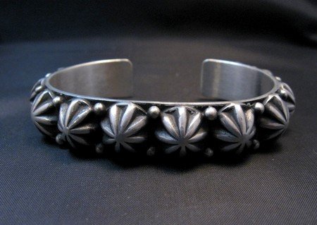 Image 1 of Navajo Star Studded Sterling Silver Cuff Bracelet, Happy Piasso, Ex-Small