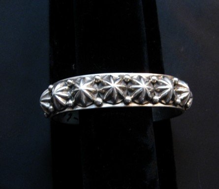 Image 2 of Bright Navajo Star Studded Sterling Silver Cuff Bracelet, Happy Piasso, Medium
