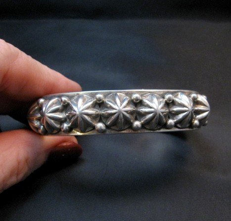 Image 0 of Bright Navajo Star Studded Sterling Silver Cuff Bracelet, Happy Piasso, Medium