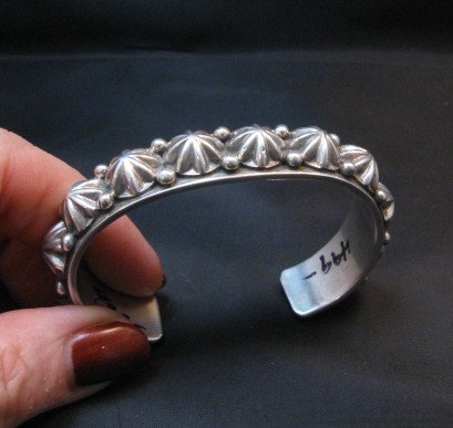 Image 1 of Bright Navajo Star Studded Sterling Silver Cuff Bracelet, Happy Piasso, Medium