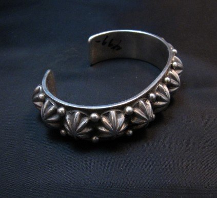Image 3 of Bright Navajo Star Studded Sterling Silver Cuff Bracelet, Happy Piasso, Medium