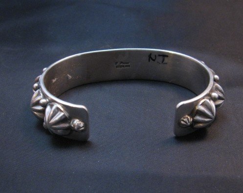 Image 5 of Bright Navajo Star Studded Sterling Silver Cuff Bracelet, Happy Piasso, Medium