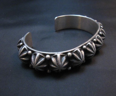 Image 3 of Navajo Sterling Silver Star Studded Bracelet, Happy Piasso, Medium
