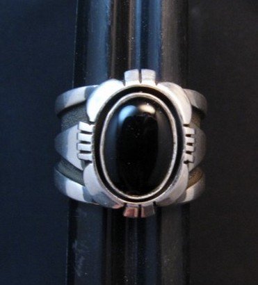 Image 0 of Navajo Cooper Willie Black Onyx Silver Ring Sz10