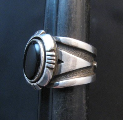 Image 1 of Navajo Cooper Willie Black Onyx Silver Ring Sz10