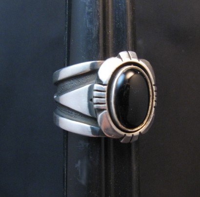 Image 2 of Navajo Cooper Willie Black Onyx Silver Ring Sz10