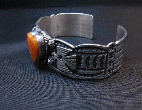 Image 3 of Andy Cadman Navajo Spiny Oyster Heart Thunderbird Bracelet