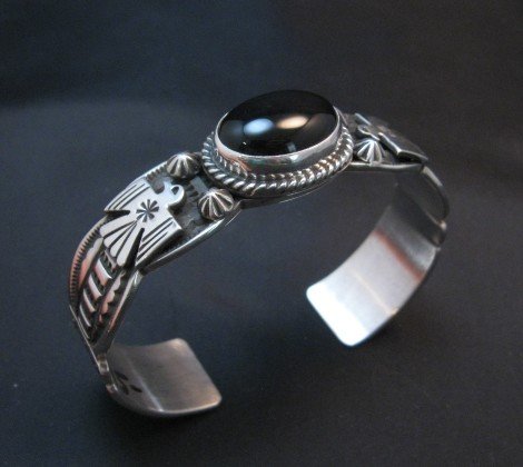 Image 1 of Andy Cadman Navajo Native American Black Onyx Thunderbird Bracelet