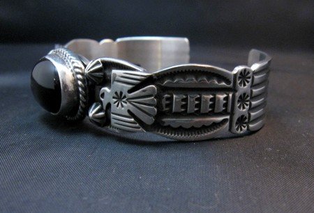 Image 2 of Andy Cadman Navajo Native American Black Onyx Thunderbird Bracelet