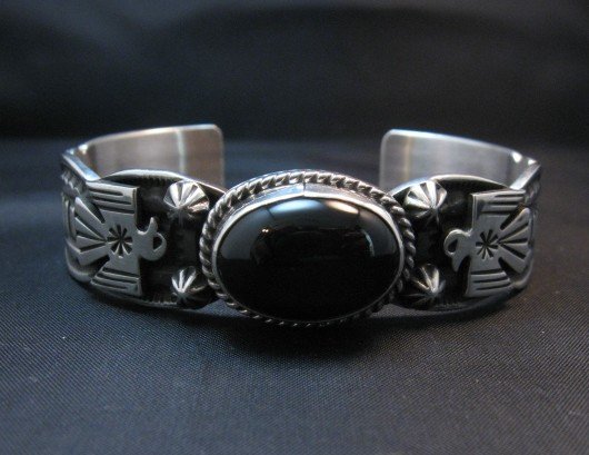 Image 3 of Andy Cadman Navajo Native American Black Onyx Thunderbird Bracelet