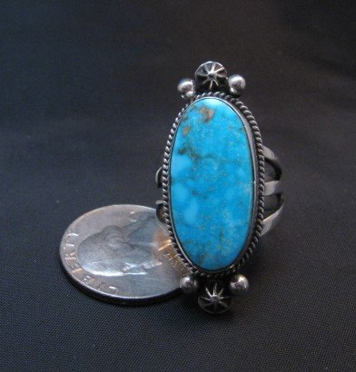 Image 0 of Navajo Native American Turquoise Silver Ring sz9-1/4 by Geneva Apachito