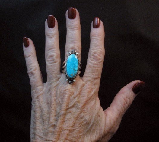 Image 1 of Navajo Native American Turquoise Silver Ring sz9-1/4 by Geneva Apachito