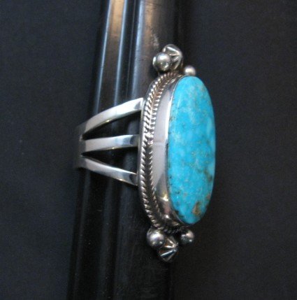 Image 2 of Navajo Native American Turquoise Silver Ring sz9-1/4 by Geneva Apachito