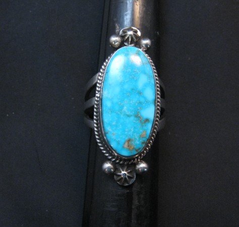 Image 4 of Navajo Native American Turquoise Silver Ring sz9-1/4 by Geneva Apachito