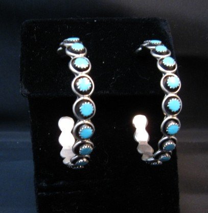 Image 0 of Big Zuni Sleeping Beauty Turquoise Hoop Earrings, Iva Booqua