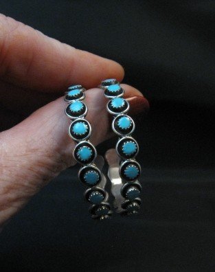 Image 2 of Big Zuni Sleeping Beauty Turquoise Hoop Earrings, Iva Booqua