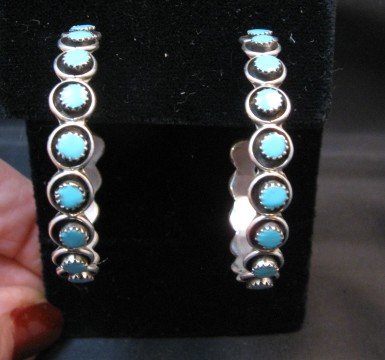 Image 4 of Big Zuni Sleeping Beauty Turquoise Hoop Earrings, Iva Booqua