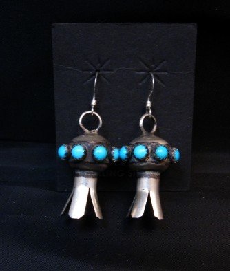 Image 0 of Navajo ~ Monica Smith ~ Hand Made Silver Turquoise Squash Blossom Earrings