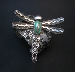 Alex Sanchez Navajo Turquoise Dragonfly Petroglyph Bracelet - One of a Kind