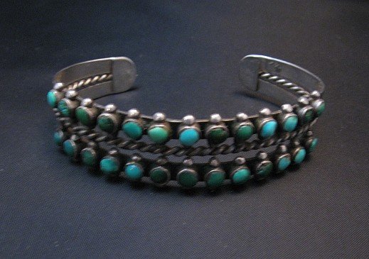 Image 0 of Vintage Native American Double Row Turquoise Silver Bracelet
