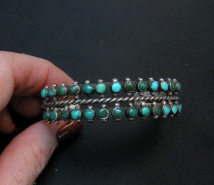 Image 1 of Vintage Native American Double Row Turquoise Silver Bracelet