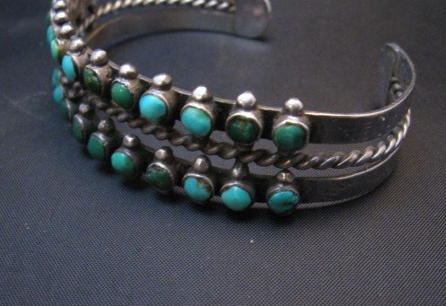 Image 2 of Vintage Native American Double Row Turquoise Silver Bracelet