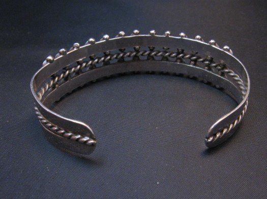 Image 3 of Vintage Native American Double Row Turquoise Silver Bracelet