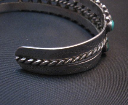 Image 4 of Vintage Native American Double Row Turquoise Silver Bracelet