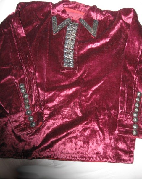 Image 0 of Vintage Navajo Traditional Velvet Blouse w/ Silver Buttons & Satin Skirt