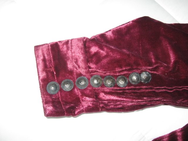 Image 2 of Vintage Navajo Traditional Velvet Blouse w/ Silver Buttons & Satin Skirt