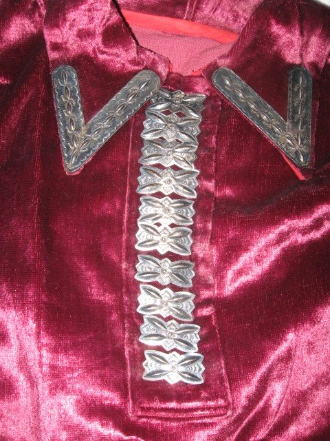 Image 3 of Vintage Navajo Traditional Velvet Blouse w/ Silver Buttons & Satin Skirt