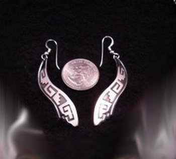Image 0 of Long Native American Wavy Silver Earrings, Everett Mary Teller, 2-inch long