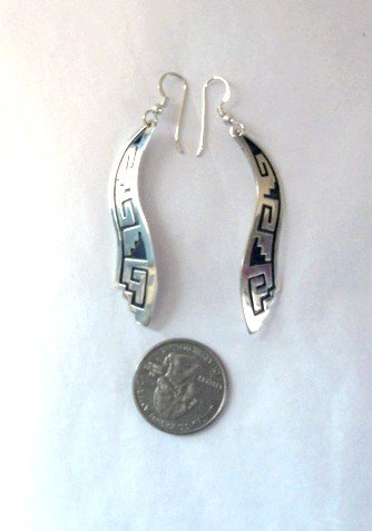 Image 2 of Long Native American Wavy Silver Earrings, Everett Mary Teller, 2-inch long