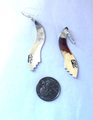 Image 3 of Long Native American Wavy Silver Earrings, Everett Mary Teller, 2-inch long