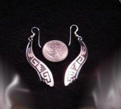 Long Native American Wavy Silver Earrings, Everett Mary Teller, 2-inch long