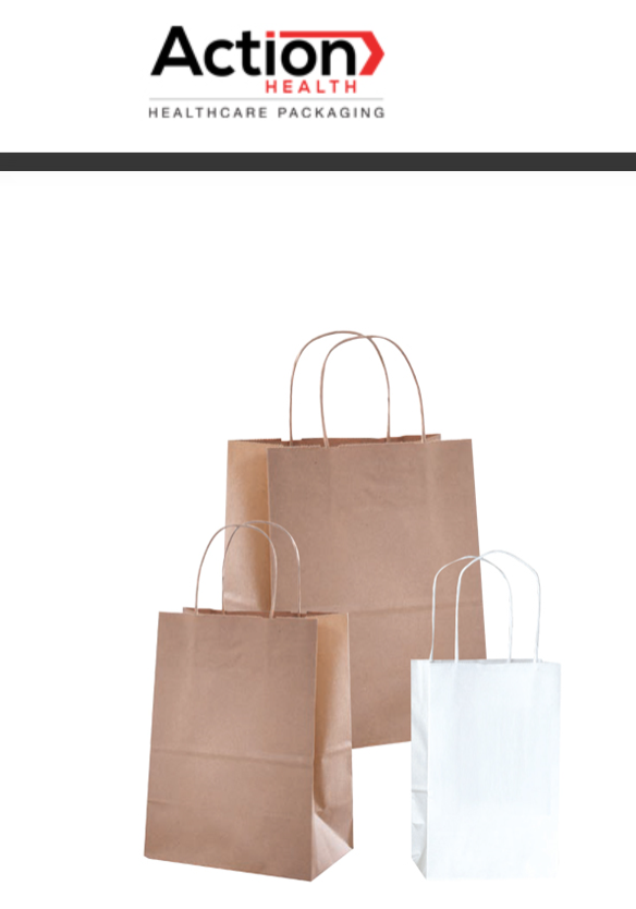 Paper Shopping Bags One Case Of 200 16W X 6D X 19H Kraft By Action Health.