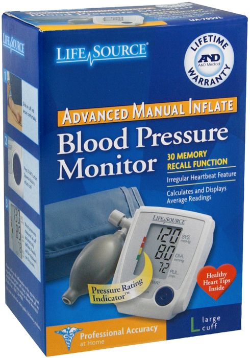 Lifesource Blood Pressure Digital Manual Inflate Large Cuff By A&D Engineering U