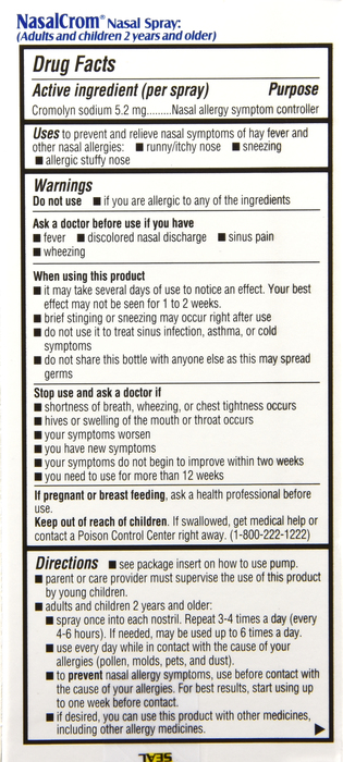 Nasalcrom 5.2 mg Spray .88 oz Item No. OTC046391, 046391 Nasalcrom 5.2 mg Spy .88 oz By Medtech Item No.:4046391 NDC No.: 14832001101 14832-0011-01 14832-011-011483201101 UPC No.: 814832011017 8-14832