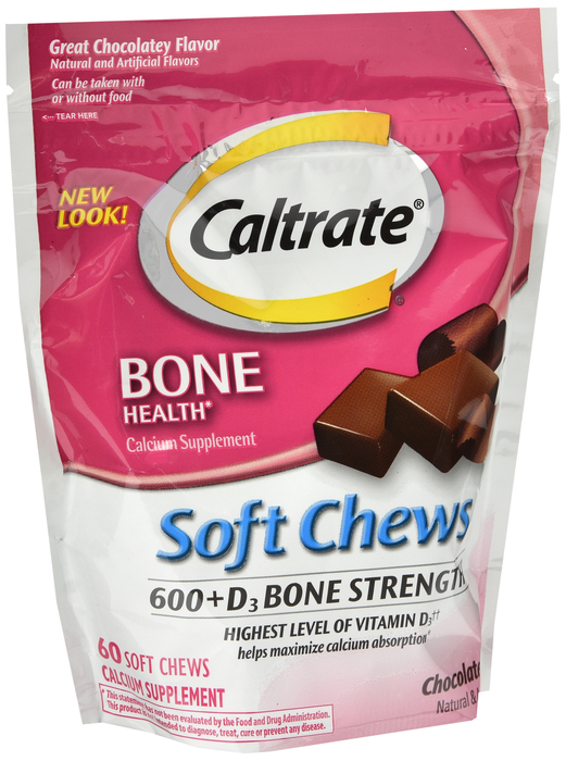 Case of 12-Caltrate 600-D Softchew Choc 60 Count