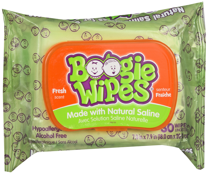 Boogie Wipes Gentle Saline Nose Wipes Fresh Scent 30 EA  By Nehemiah Manufacturing Company USA 