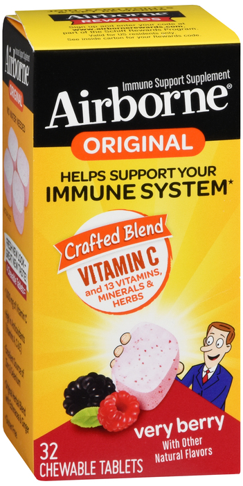 Airborne Crafted Blend Vitamin C Very Berry Chewable Tablets 32ct By RB Health  USA 