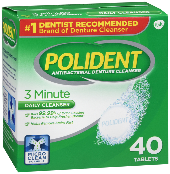 Polident Antibacterial Denture Cleanser Effervescent Tablets 40ct By Glaxo Smith Kline Consumer Hc USA 